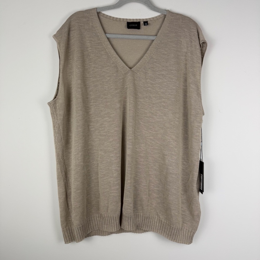 Cyrus Knit V-Neck Sweater Vest Plus Size 2X Beige Layering Preppy Lightweight